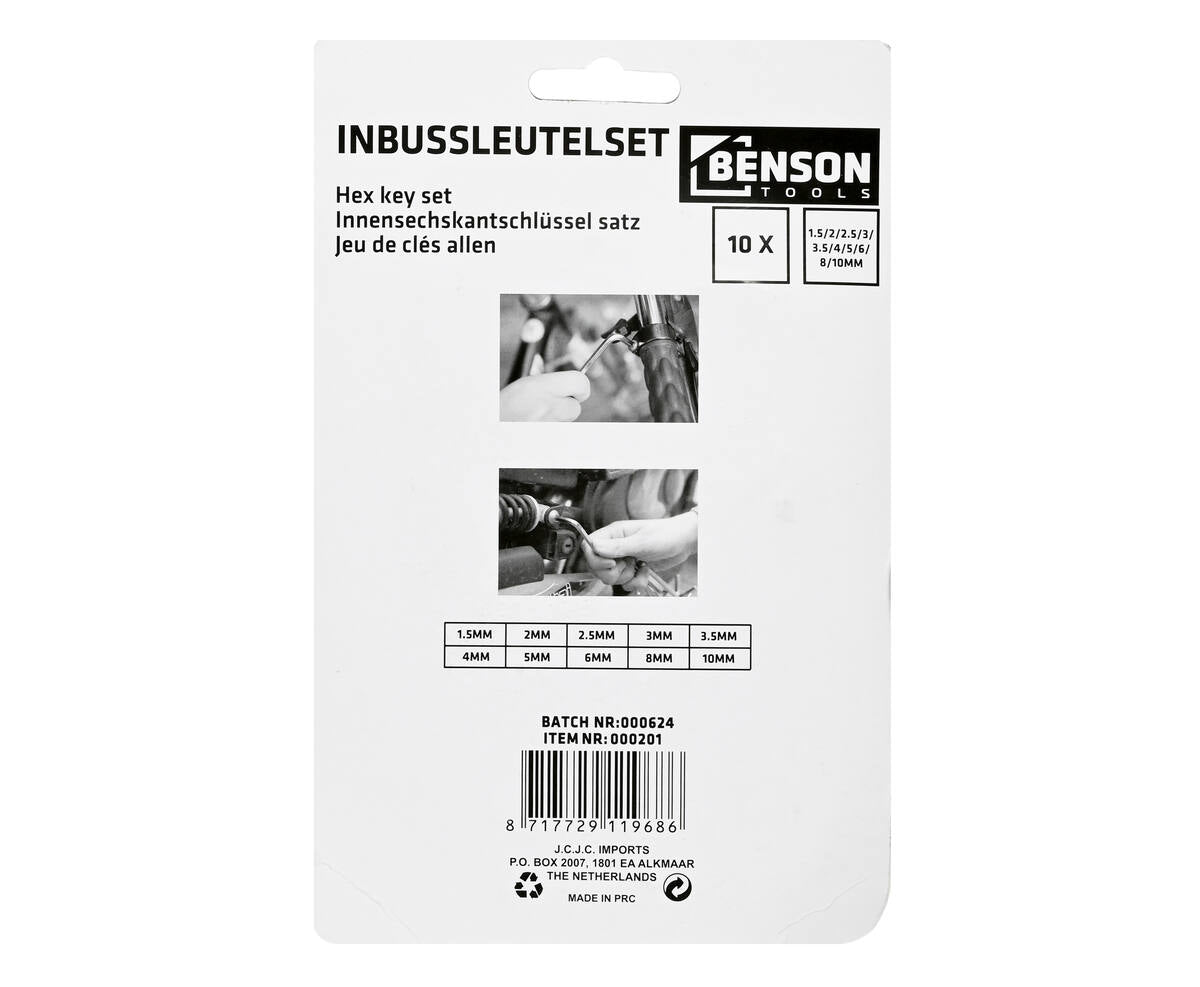 Inbus Sleutelset 10-delig, Chroom-Vanadium, Fietsreparatie