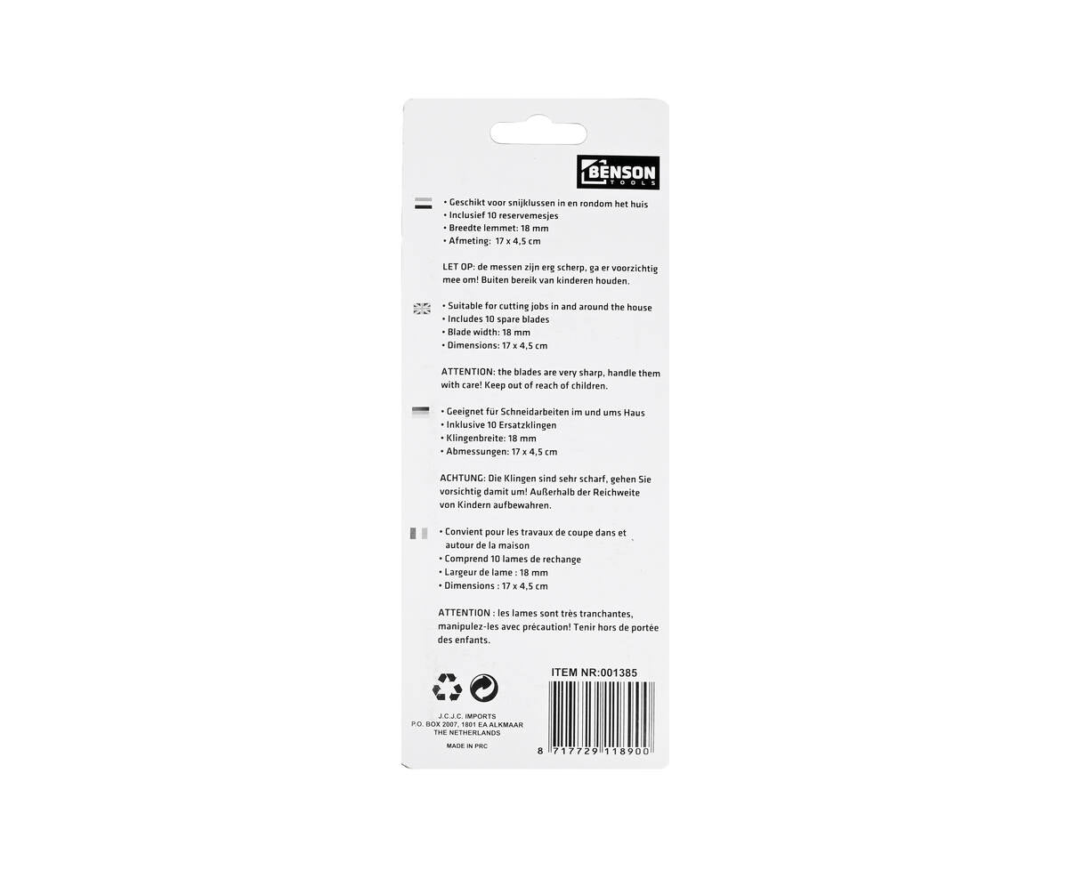 Afbreekmes 18mm + 10 Reservemessen, ideaal voor karton & tapijt snijden.