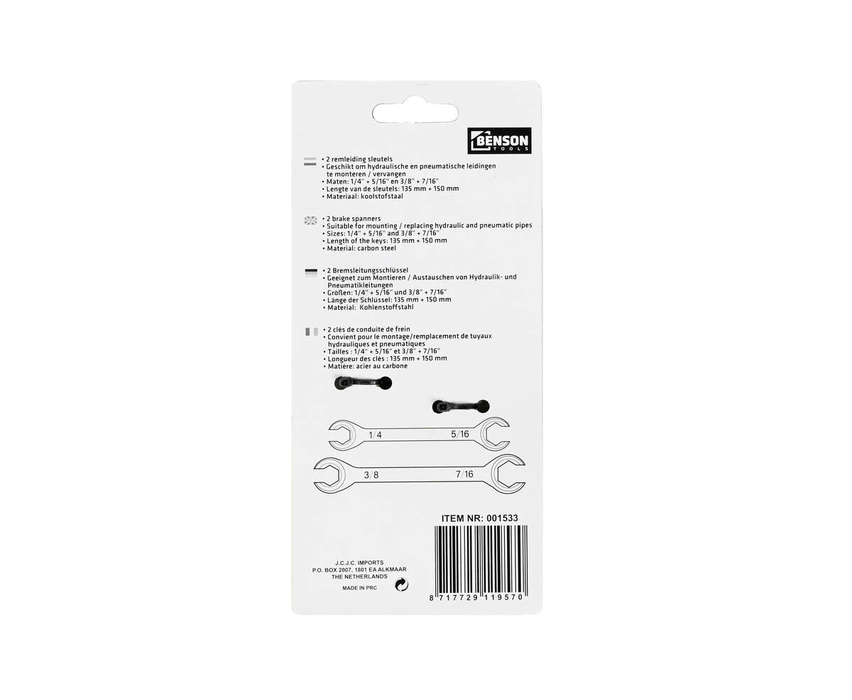 Remleidingsleutel Set: 2-delig, 1/4"-7/16", ideaal voor voertuigen.