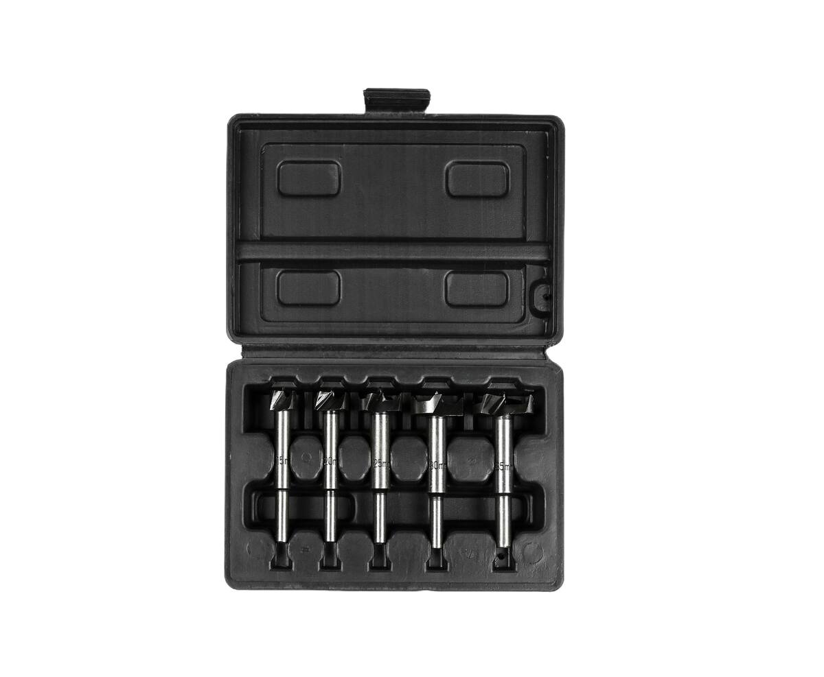 Forstnerboor Set 5 dlg: Precise gaten in hout, 15-35 mm bitmaten.