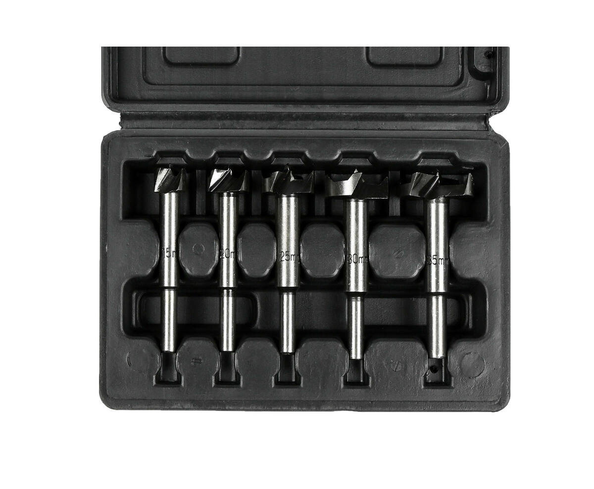 Forstnerboor Set 5 dlg: Precise gaten in hout, 15-35 mm bitmaten.