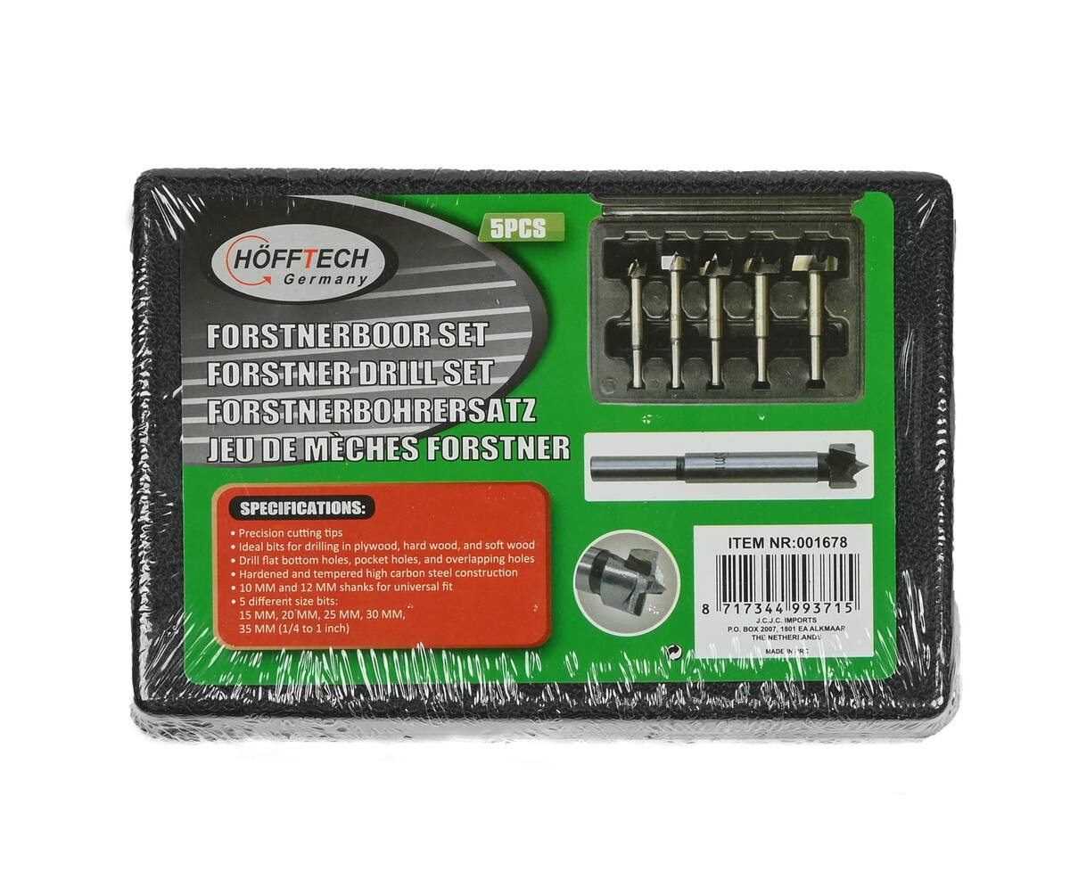 Forstnerboor Set 5 dlg: Precise gaten in hout, 15-35 mm bitmaten.