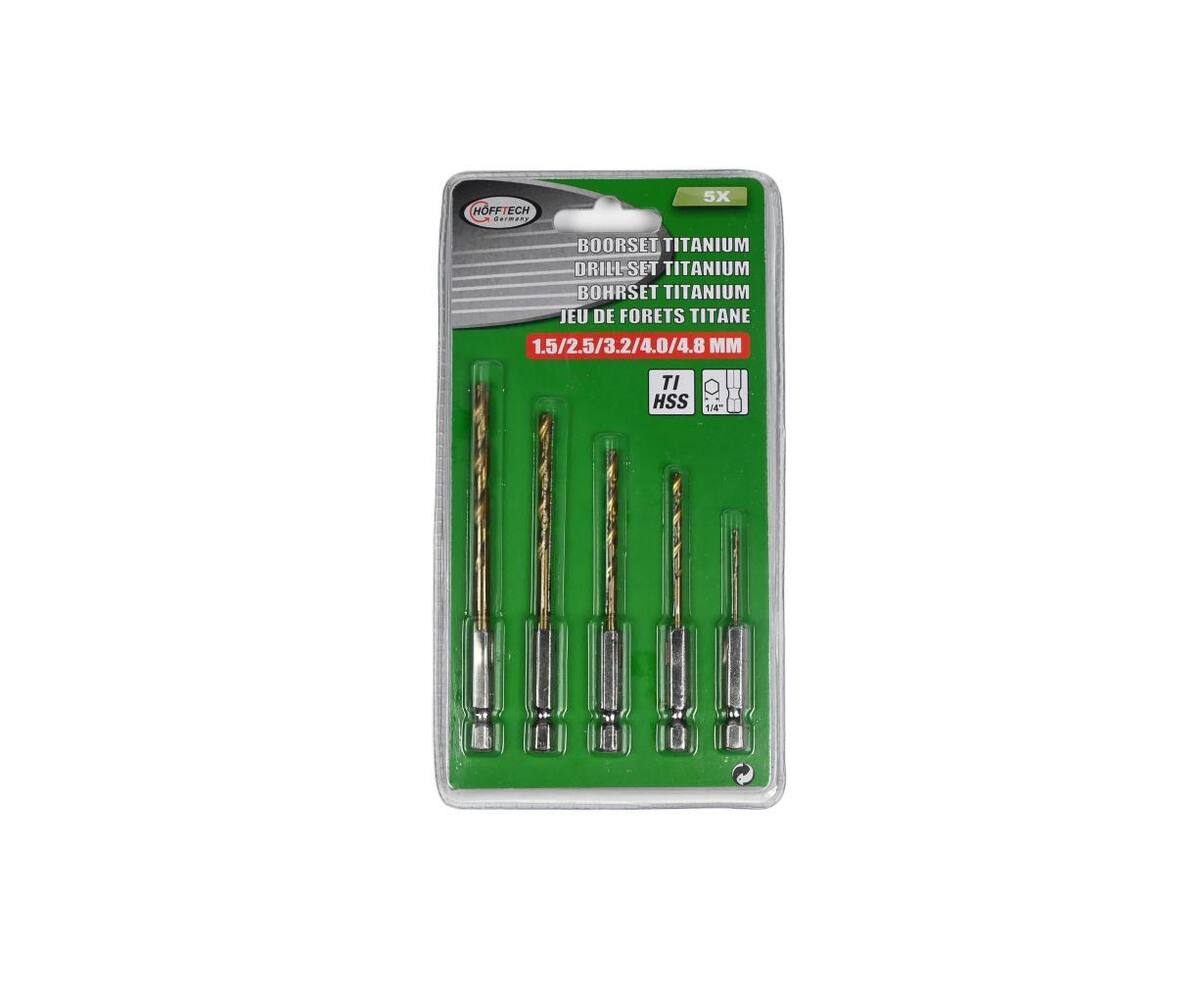 5-delige Titan Boorset: 1,5-4,8mm, ideaal voor metaal en hout.