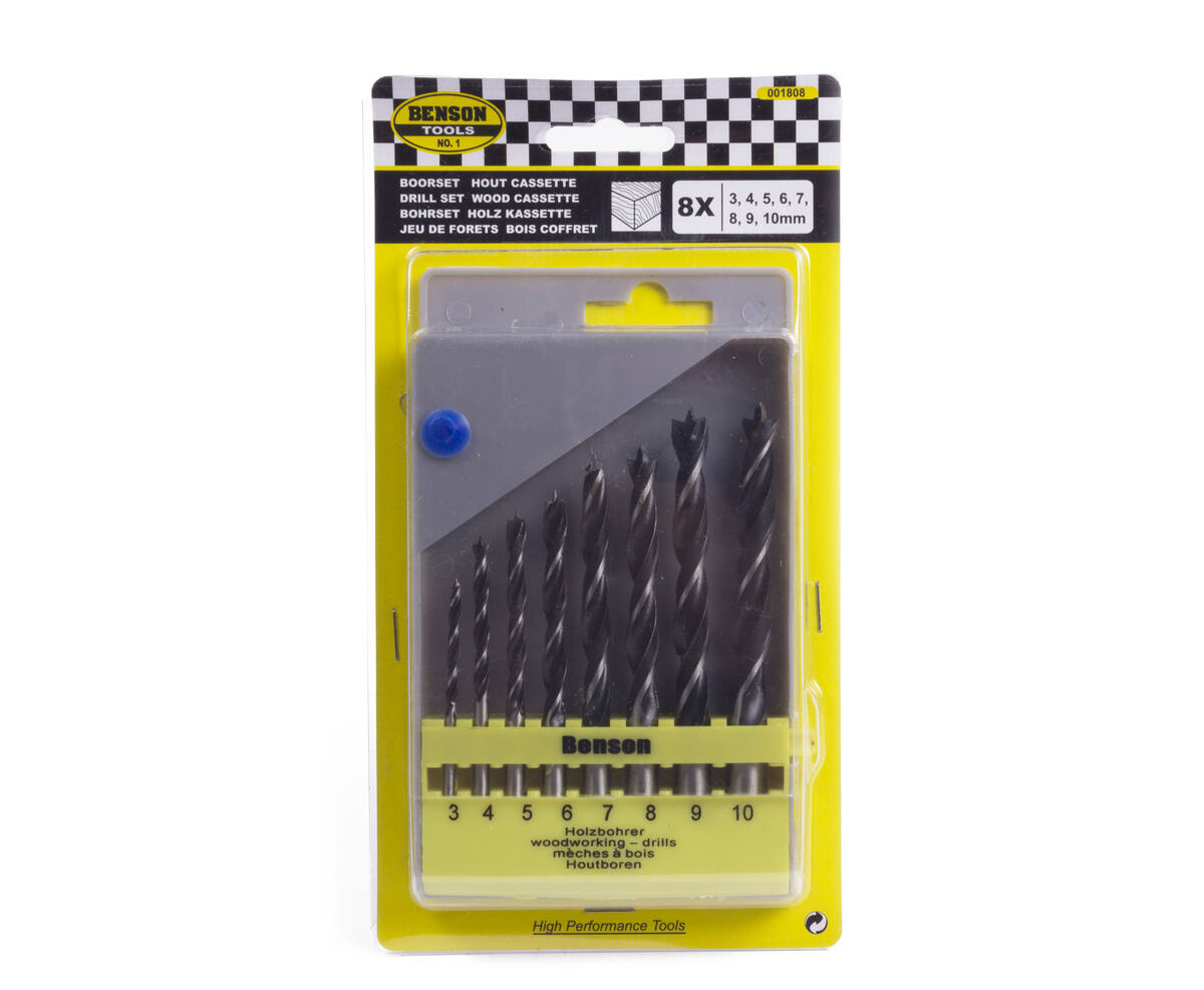 8-delige Houtborenset 3-10mm met Snelspancompatibiliteit in Cassette