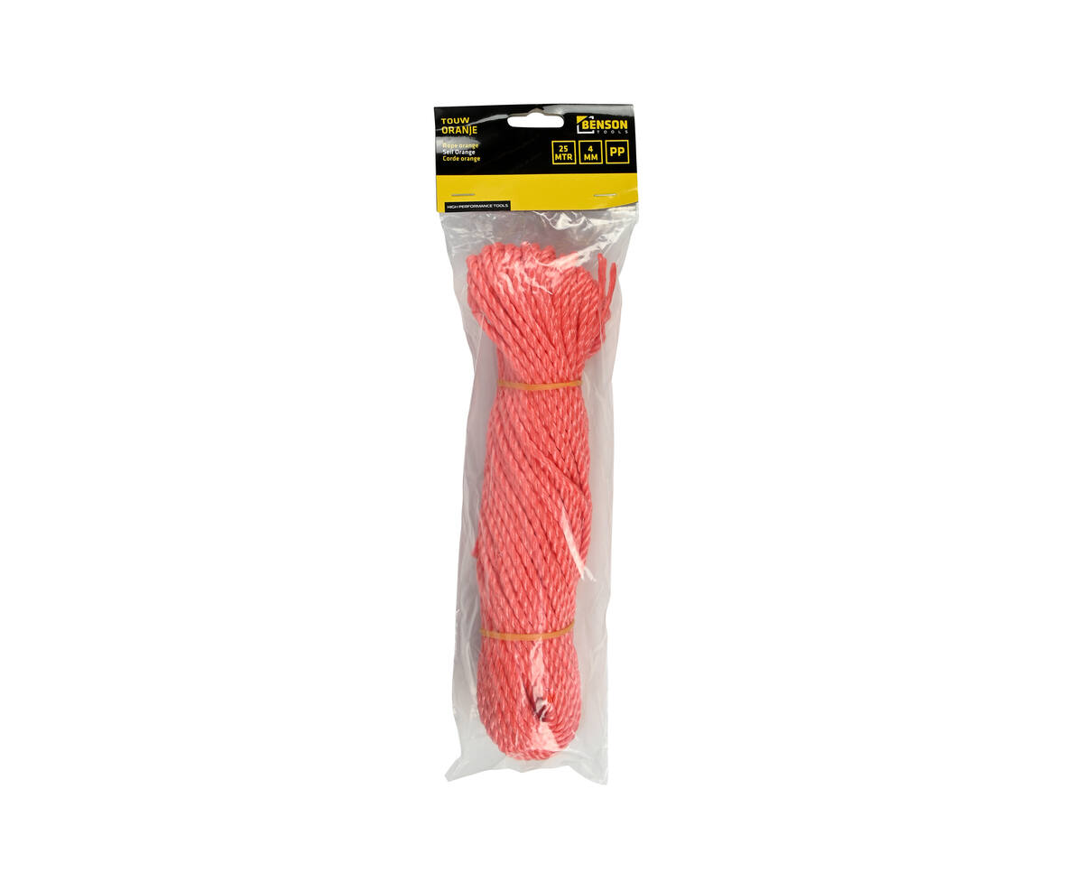 4mm x 25m Oranje Polypropyleen Touw, 175kg MBL, Ideaal voor Camping