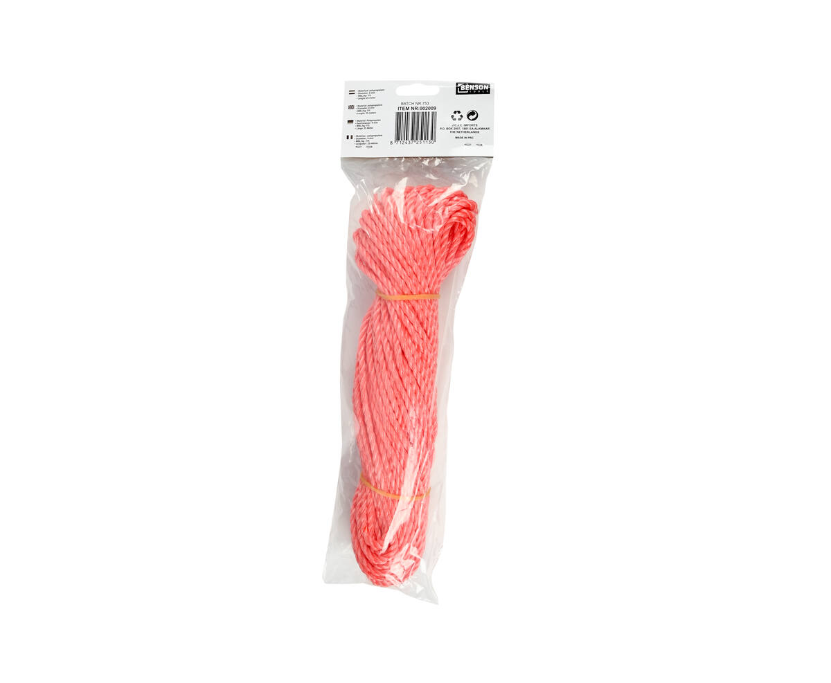 4mm x 25m Oranje Polypropyleen Touw, 175kg MBL, Ideaal voor Camping