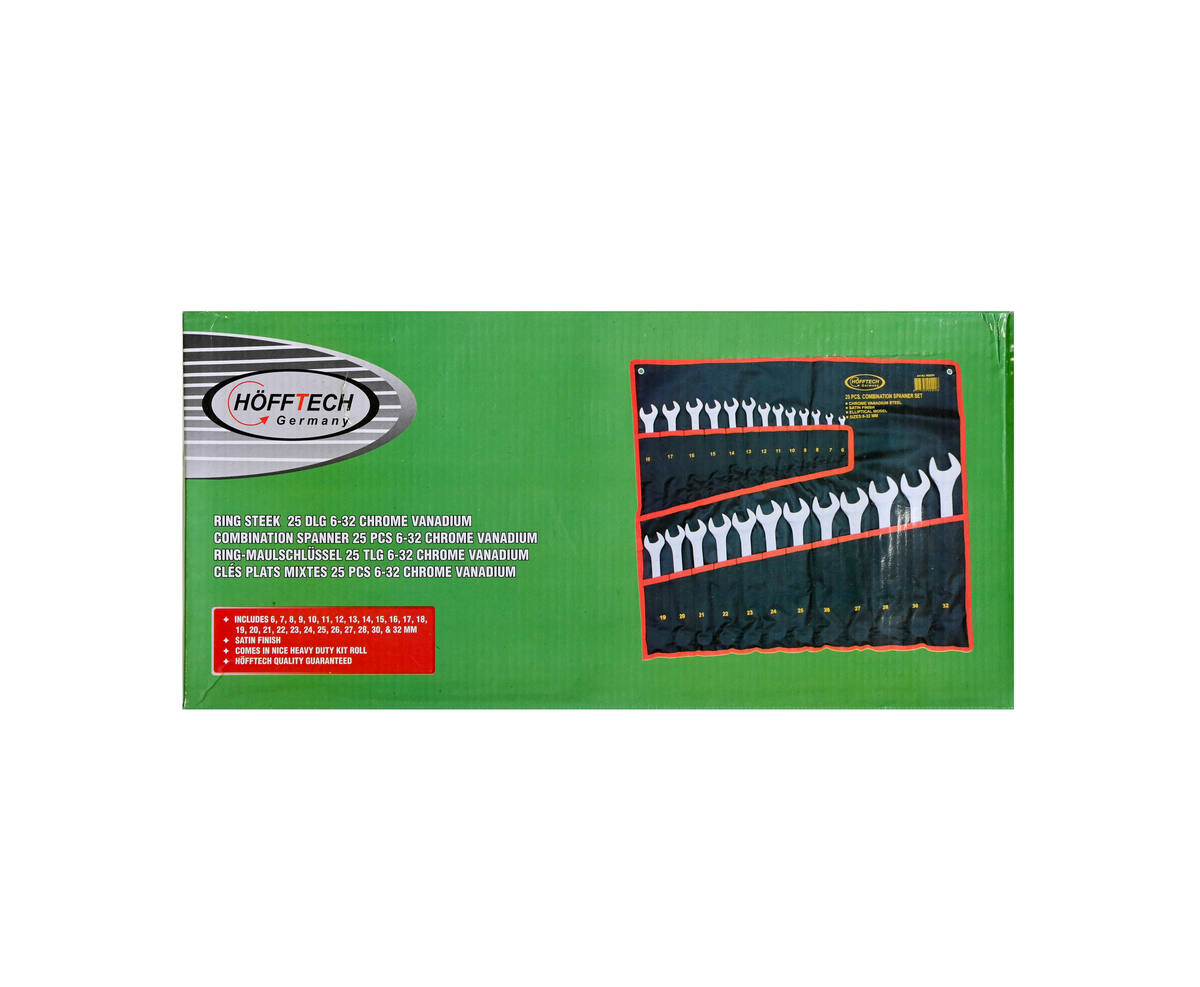 25-delige Cr-V Ring Steek Sleutel Set voor auto- en machinewerk.