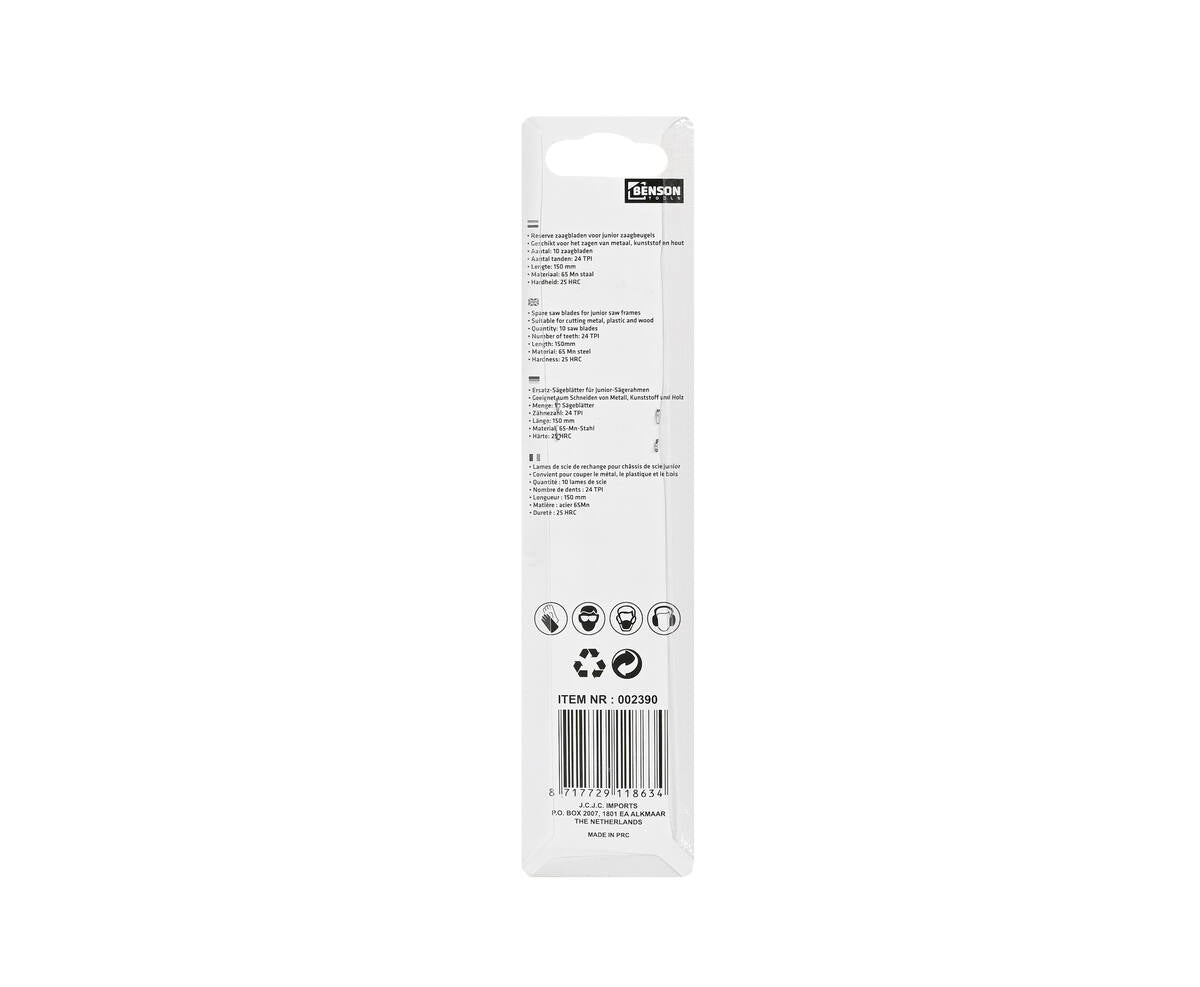 Zaagbladen 150 mm 10 st, 24 TPI, voor metaal, hout en kunststof.