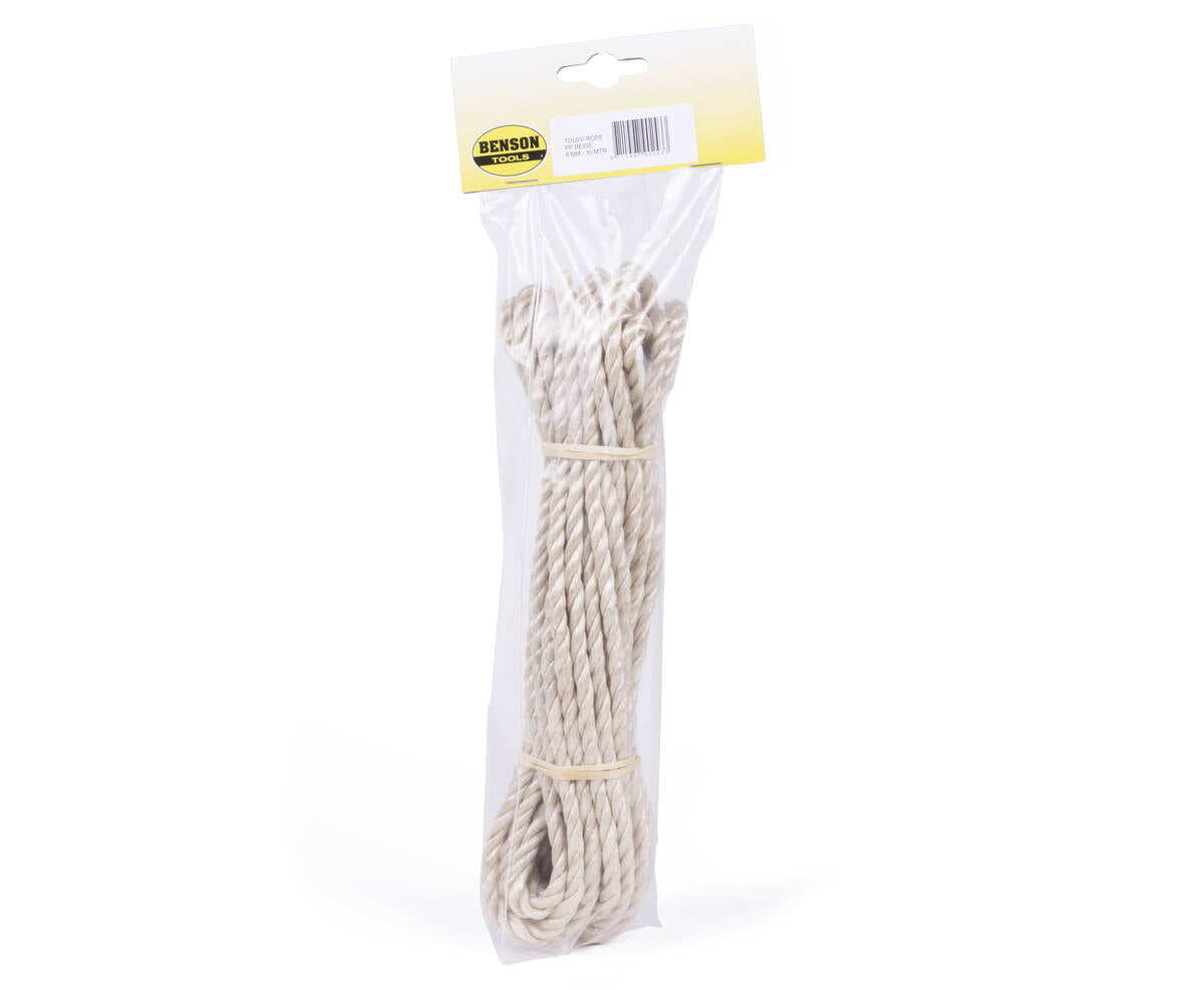 Beige Polypropyleen Touw 6mm x 10m, Max Breeksterkte 350kg, Voor Tuinieren