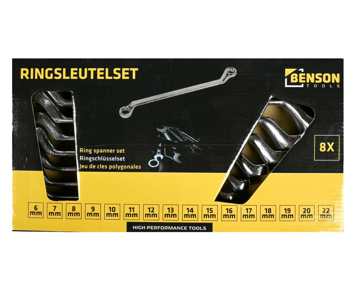 8-delige Ringsleutelset 6-22mm Chroom-Vanadium met Houder