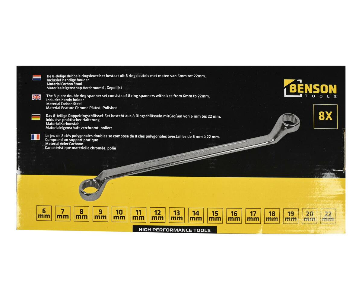 8-delige Ringsleutelset 6-22mm Chroom-Vanadium met Houder