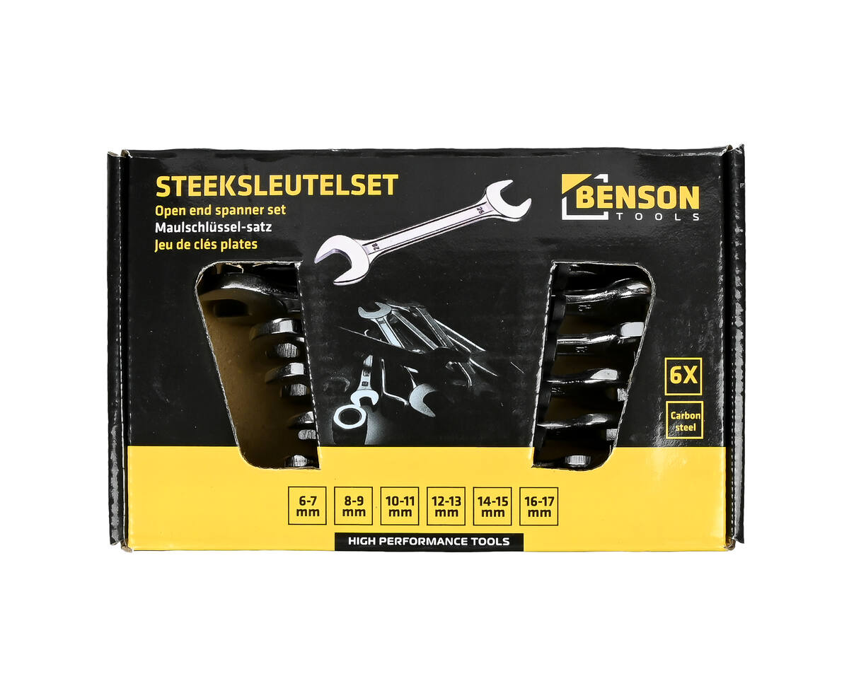 Steeksleutelset 6 dlg: Maten 6-17 mm, Carbonstaal, Incl. Houder