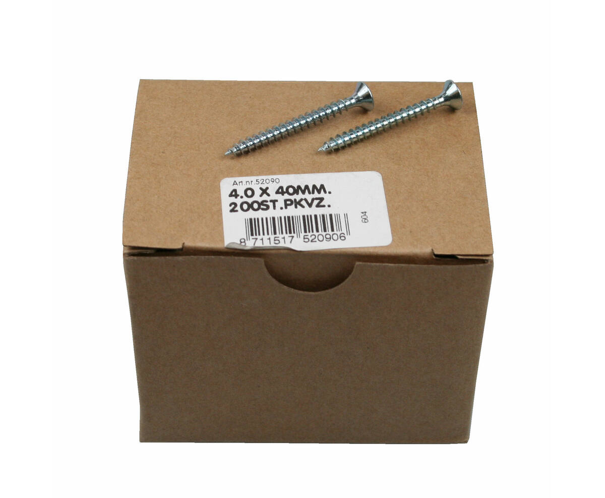 Spaanplaatschroef 4.0x40mm PZD-2, ideaal voor houtbewerking.