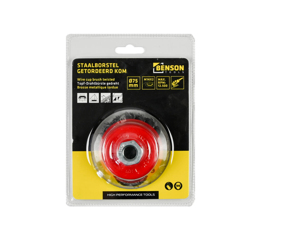 Staalborstel 75mm M14x2 voor Roest- en Verfreiniging, Max 12.500 RPM