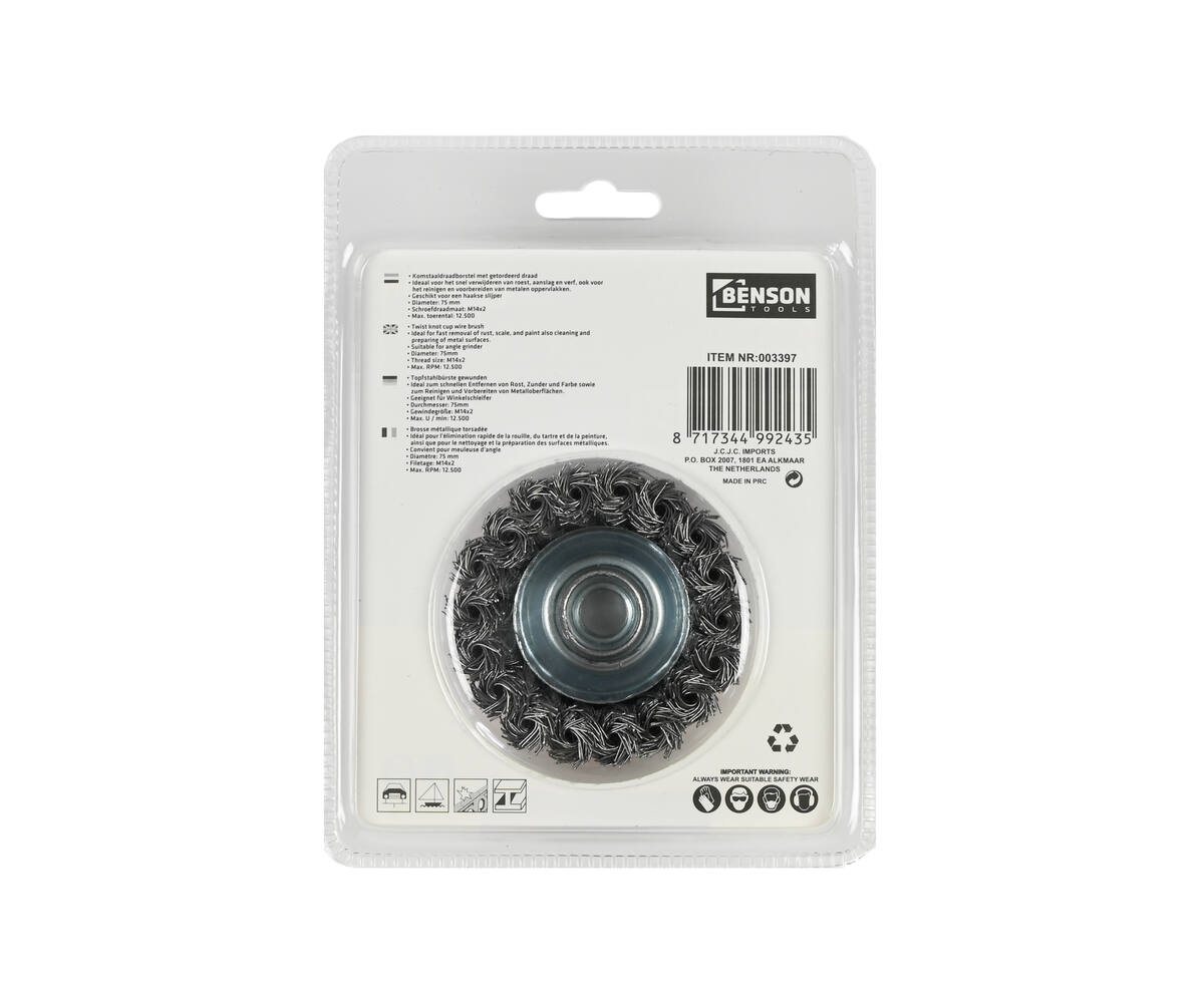 Staalborstel 75mm M14x2 voor Roest- en Verfreiniging, Max 12.500 RPM