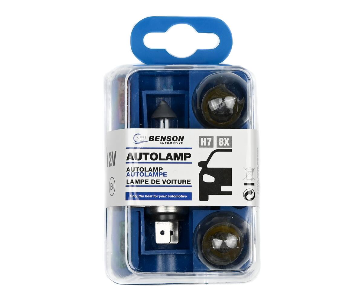 Autolamp H7 12V Set: 8-delig, inclusief zekeringen, E4 gecertificeerd.