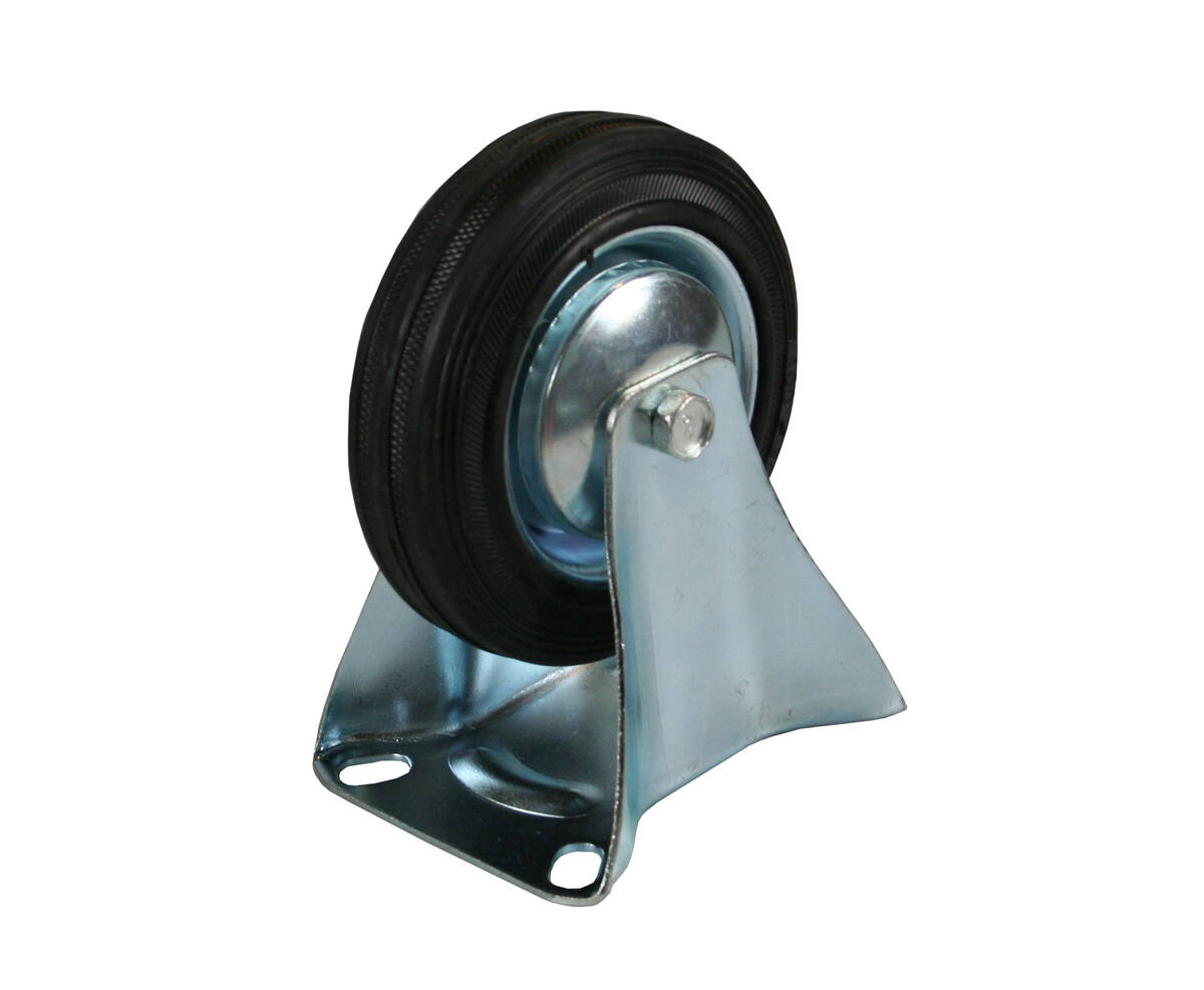 Bokwiel 200 mm - Zwarte Rubberband, Stalen Velg, 205 kg Draagkracht