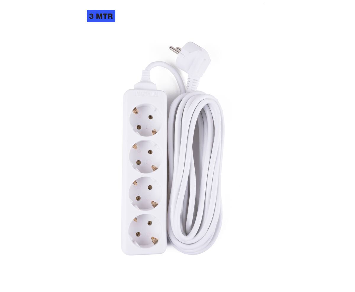 Stekkerdoos 4x, RA, 3m kabel, 3680W, ideaal voor kantoor/home.