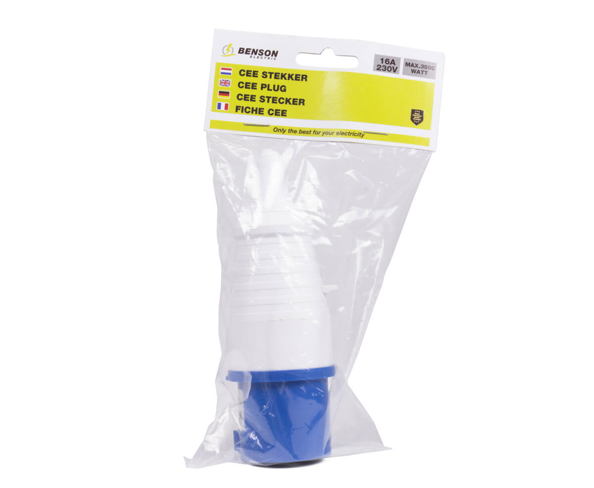 CEE Stekker Blauw 16A 220-240V IP44 voor Buiten en Gereedschap