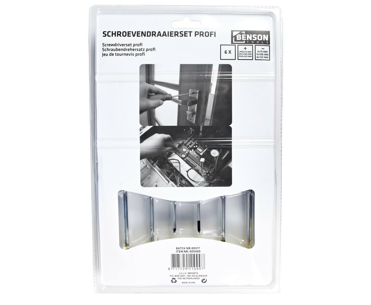 6-delige Schroevendraaierset: Incl. Platte & Kruiskop, Met Rekje