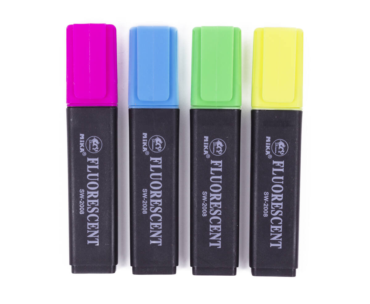 Markeerstift Set: 4 Kleuren, Schuine Punt, Perfect voor School & Kantoor