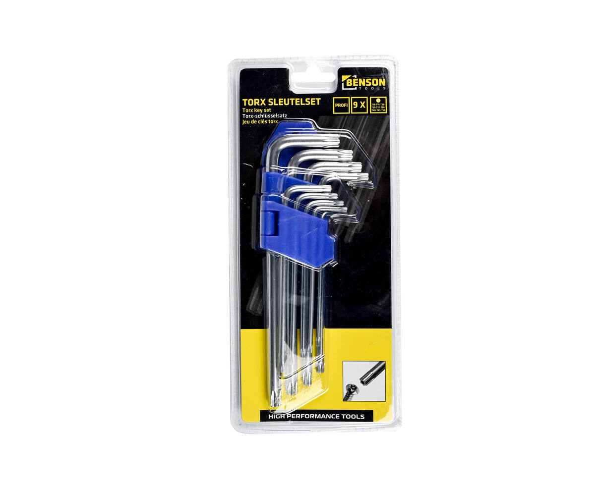 Torx Sleutelset 9 dlg: T10-T50, roestvrij staal, auto- en fietsreparatie.