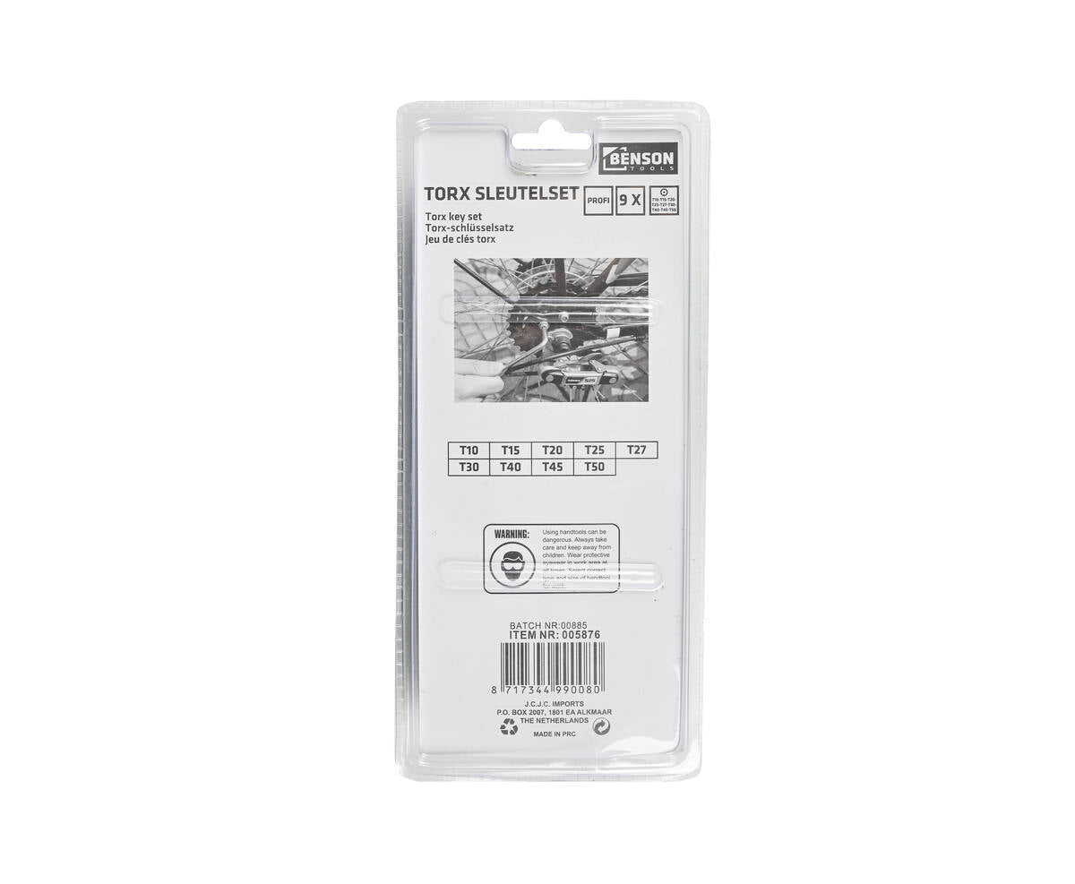 Torx Sleutelset 9 dlg: T10-T50, roestvrij staal, auto- en fietsreparatie.