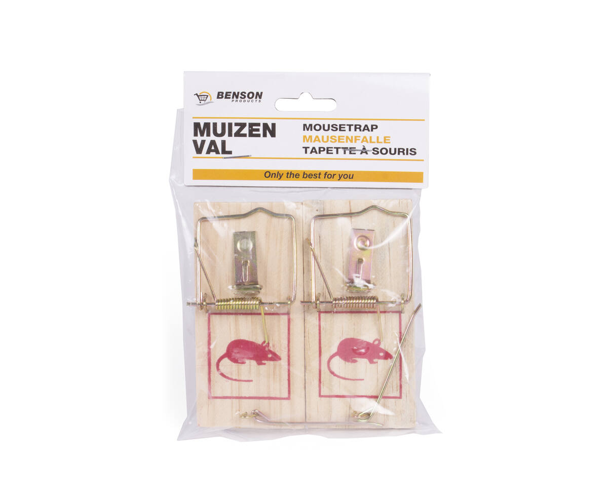 Muizenval Set 2st - 10x5x1cm Hout/Metaal, Snel en Eenvoudig Vangen