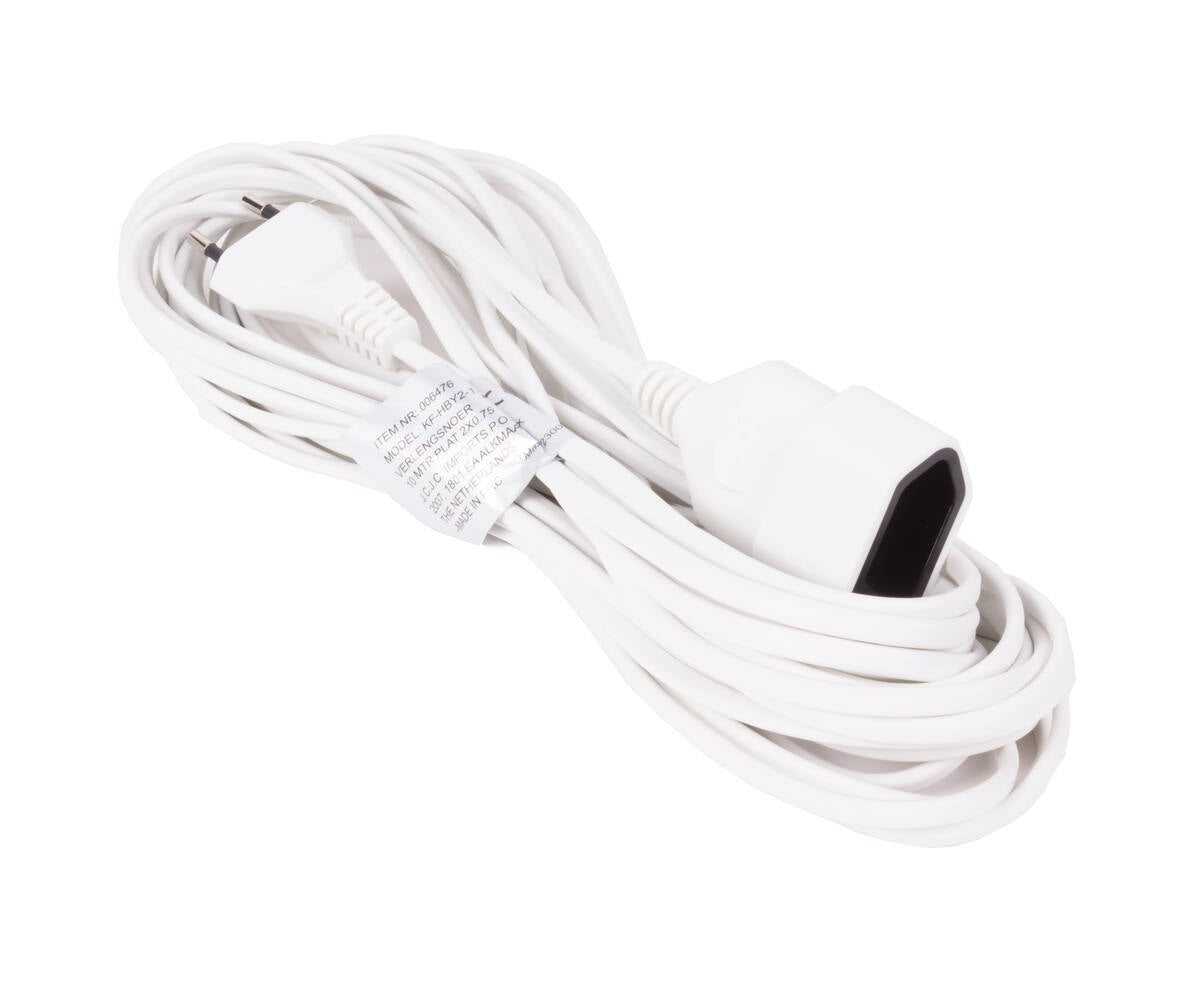 Plat Verlengsnoer 10m, 2x0.75mm, voor Platte Stekkers, 625W, 250V