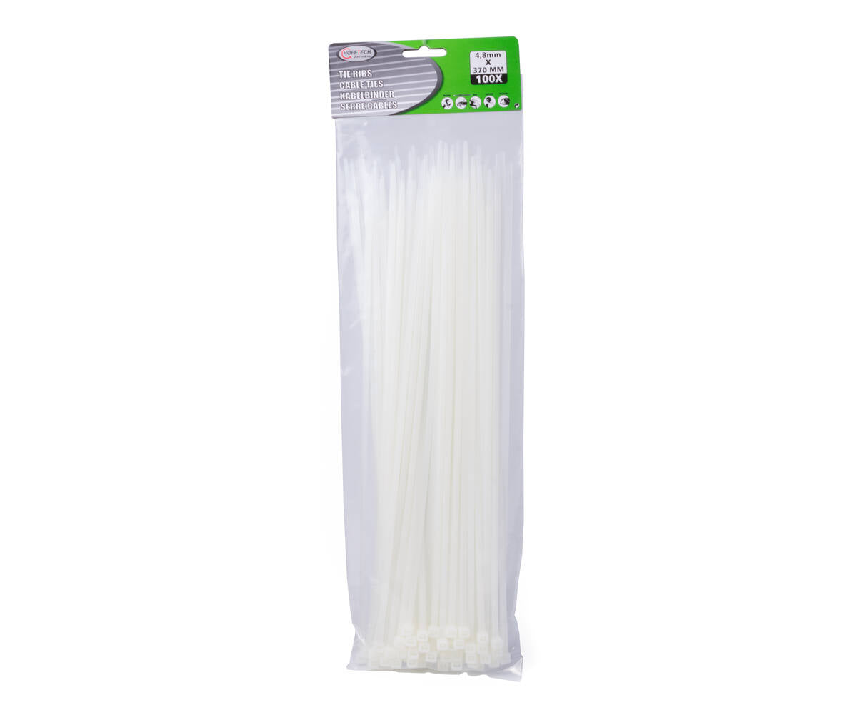 Tie Ribs 4.8x370mm Wit - 100 Stuks, Ideaal voor Kabelbeheer