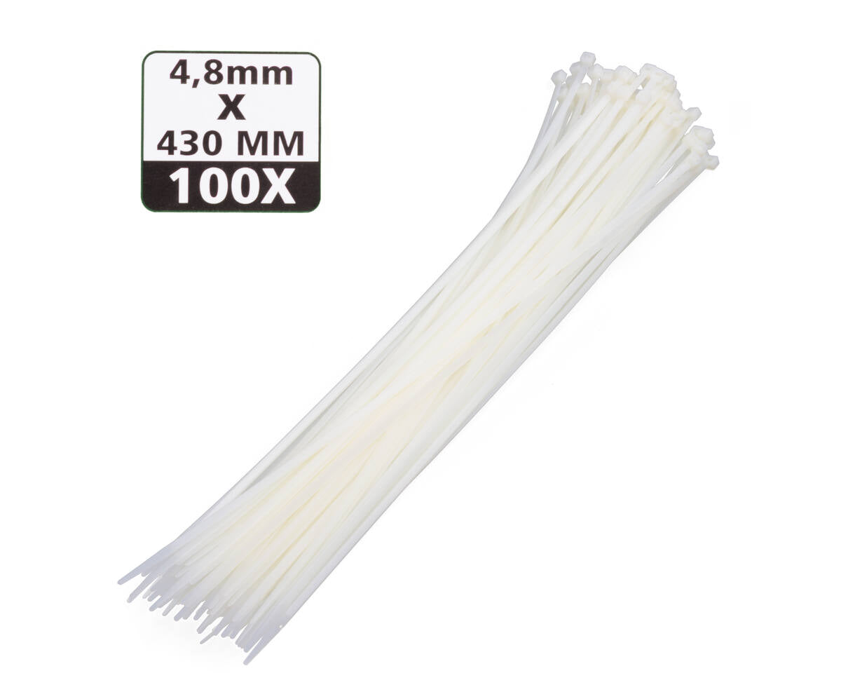 Kabelbinders 4,8x430 mm Wit - 100 stuks, bundelen en bevestigen.