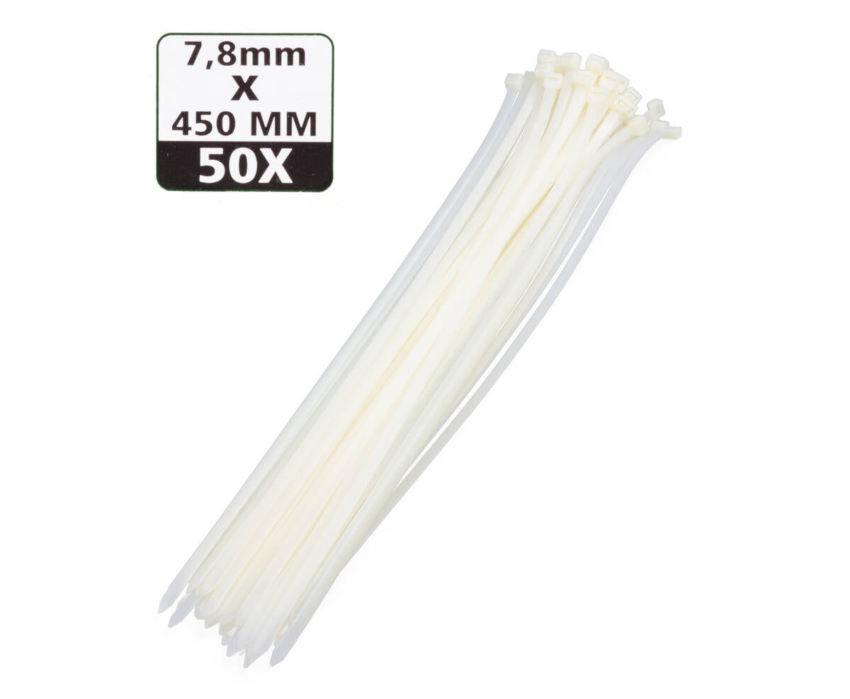 Witte Kabelbinders 7,8x450mm - 50 Stuks - Kabels Organiseren