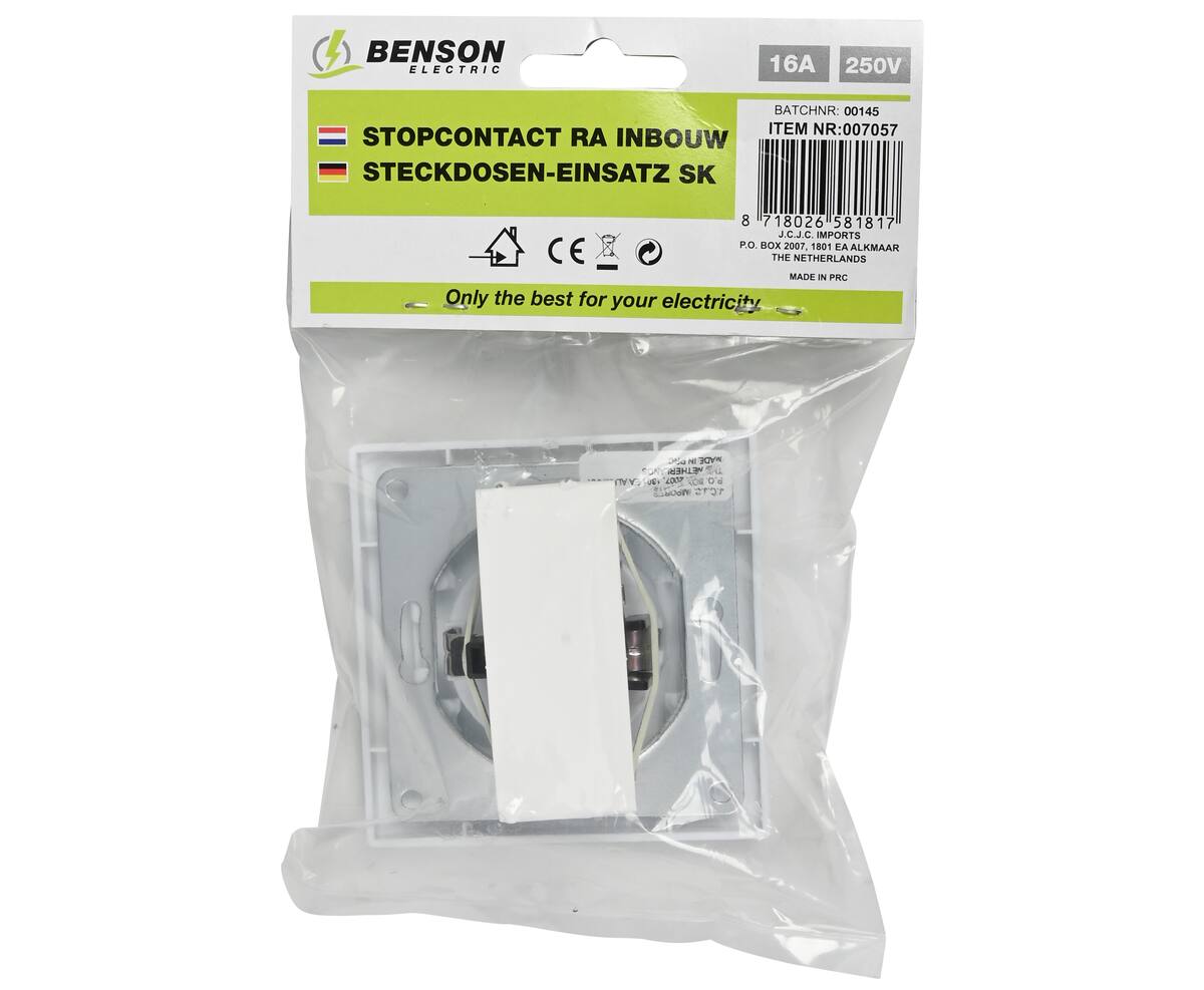 Stopcontact RA Inbouw Wit - 250VAC 16A, Compact, Voor Thuis & Kantoor