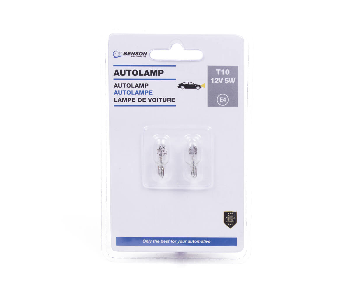 Autolamp T10 12V 5W - Set van 2, ideaal voor stads- en dashboardverlichting.