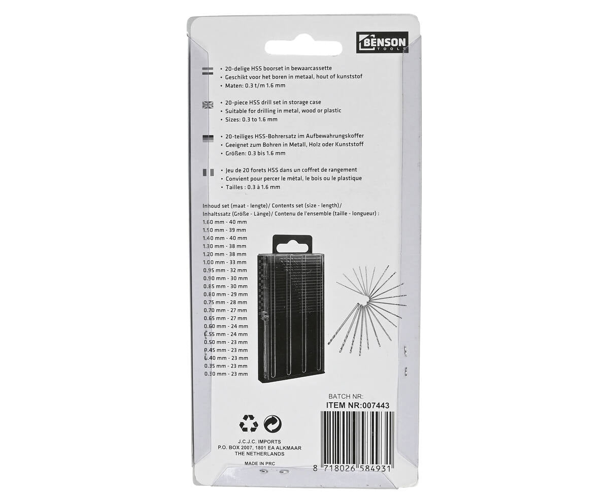 20-delige HSS Boorset 0.3-1.6 mm voor Metaal en Kunststof
