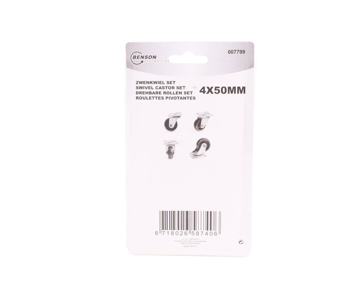 Witte 50mm Zwenkwiel Set 4st - Max 30kg, Meubelupgrade