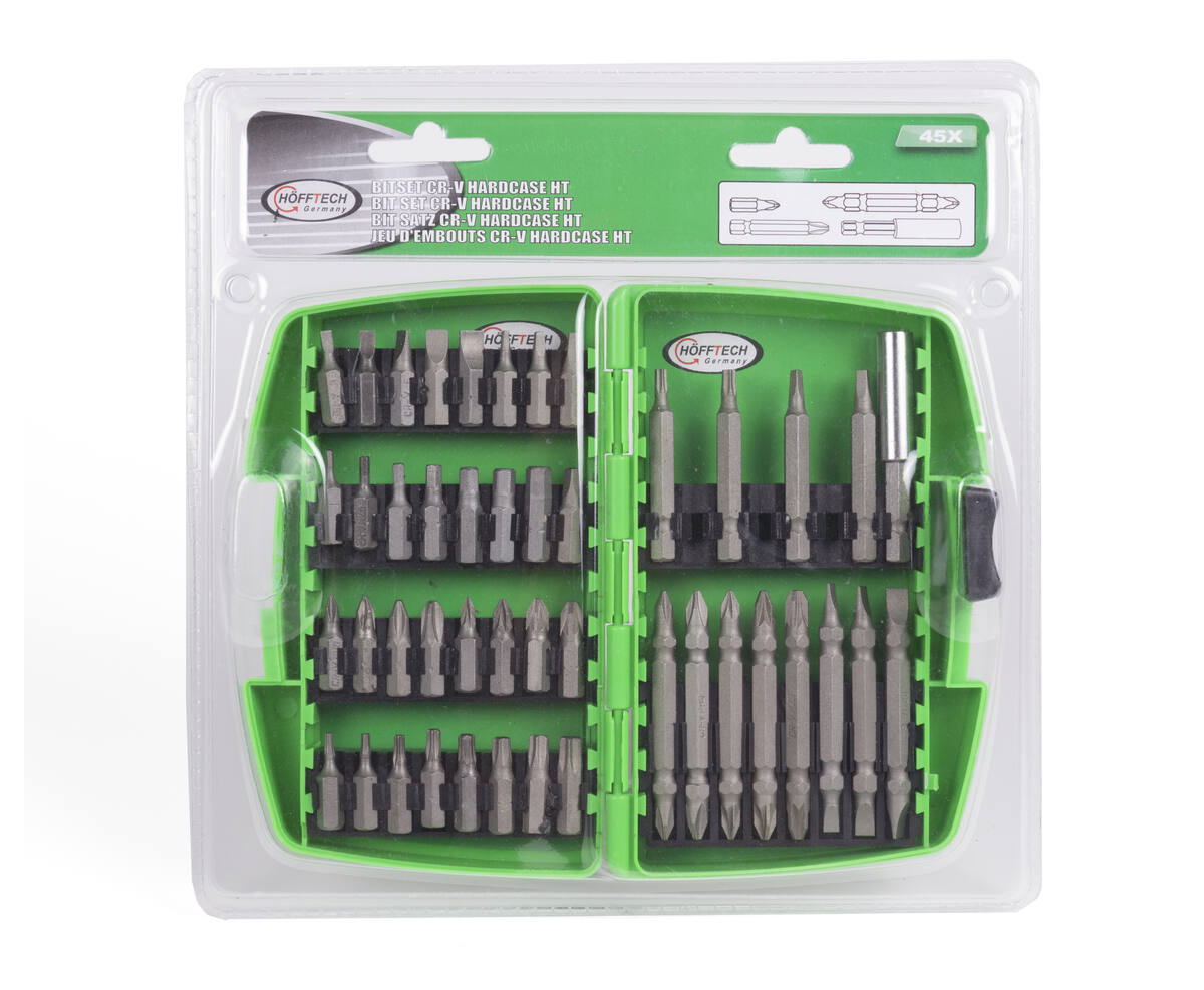 Bitset 45 dlg Cr-V: 45 stuks, Cr-V staal, voor schroevendraaiers.