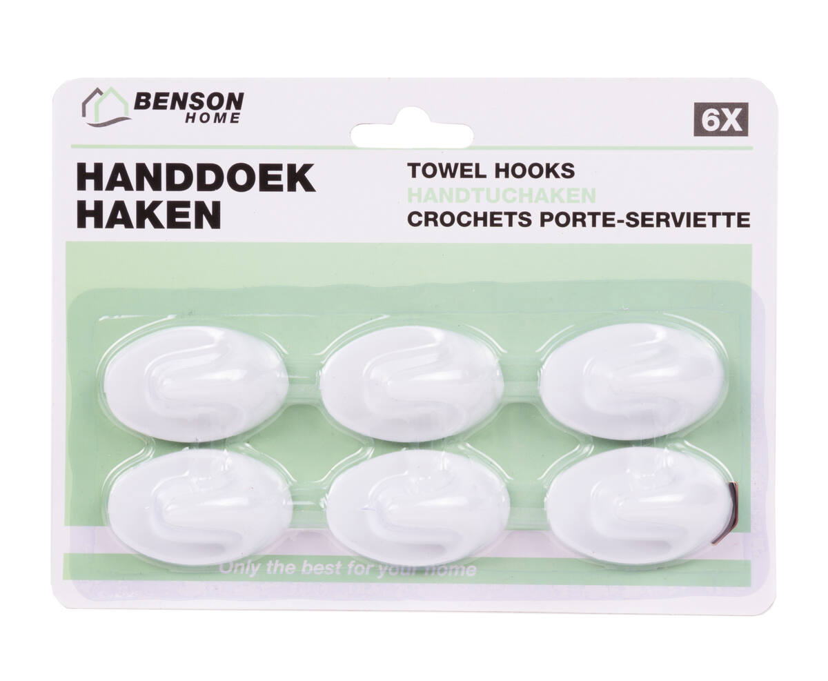 Zelfklevende Witte Handdoekhaken 6 Stuks, Compact L48xB30xH20mm