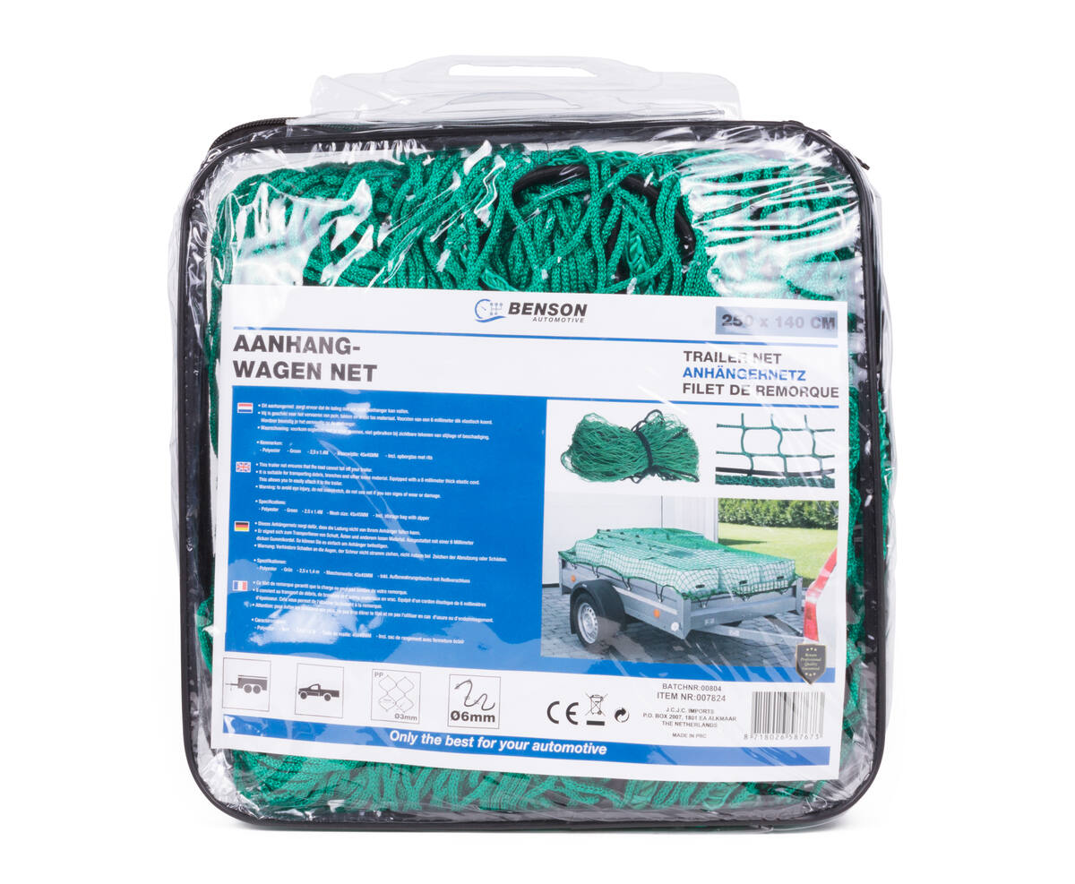 Aanhangwagen Net 2,5x1,4m met 6mm elastisch koord in Opbergtas