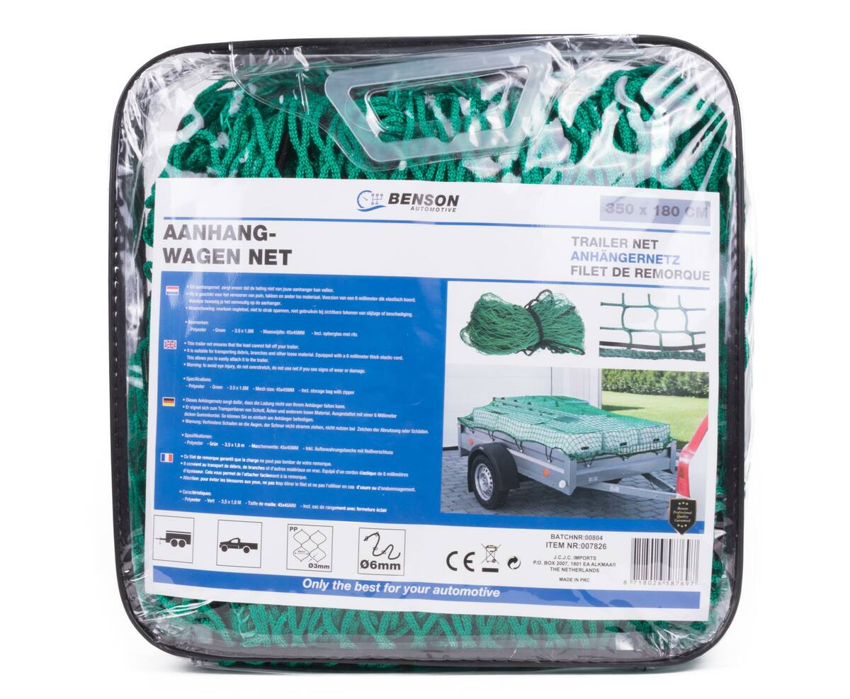 Aanhangwagen Net 3,5x1,8m met 6mm elastiek voor veilige lading.