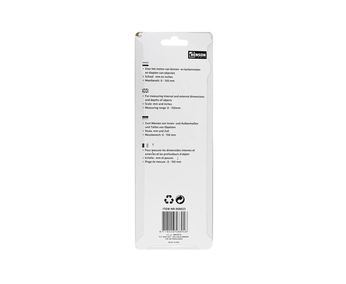 Schuifmaat Metaal 150mm, Dubbele Schaal, Nauwkeurig Dieptemeten
