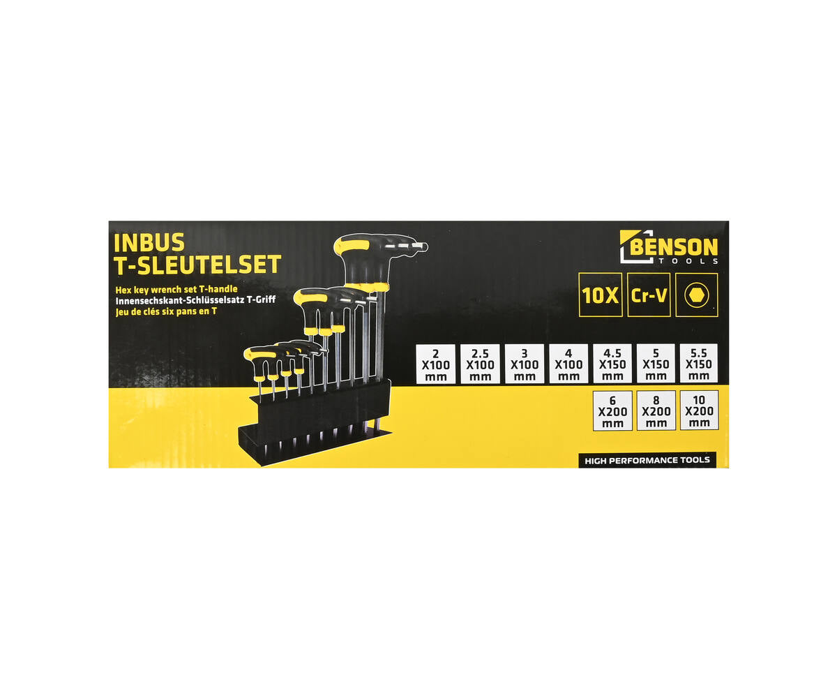 Inbusset 10-delig Cr-V: 2-10mm, ideaal voor montage en reparaties.