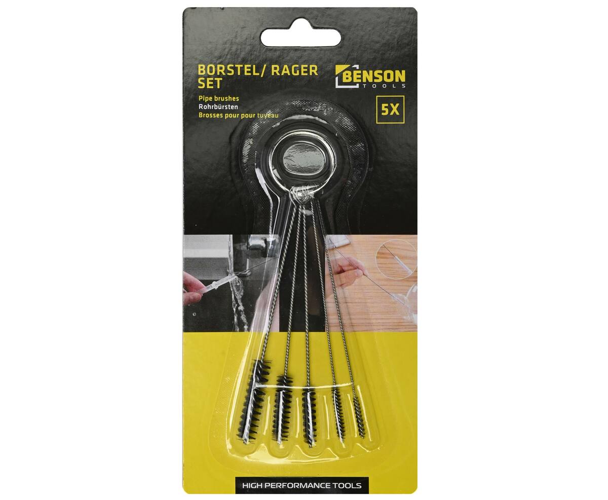 Borstel Set Mini 5-delig - 5 maten, nylon/stalen kern, met sleutelhanger