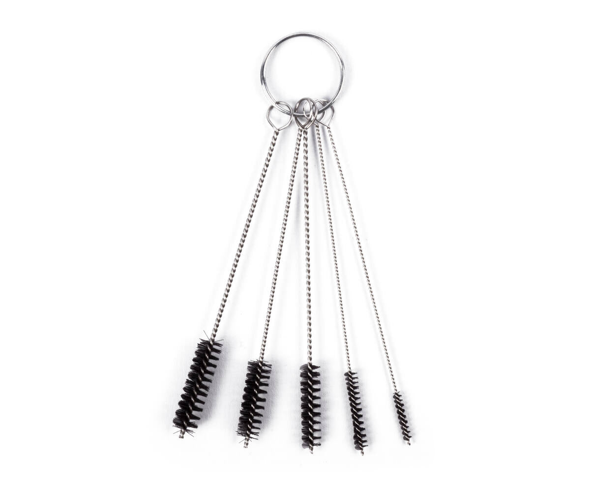 Borstel Set Mini 5-delig - 5 maten, nylon/stalen kern, met sleutelhanger