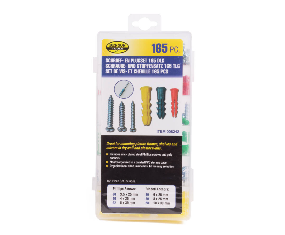 165-dlg Schroef & Plug Set, ideaal voor hout en beton montage