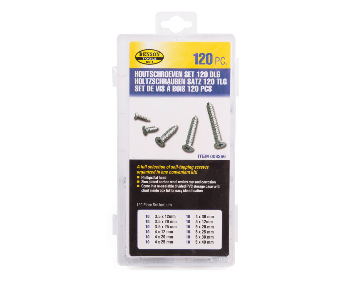 Houtschroeven Set 120 dlg - Staal, Corrosiebestendig, 12-40mm