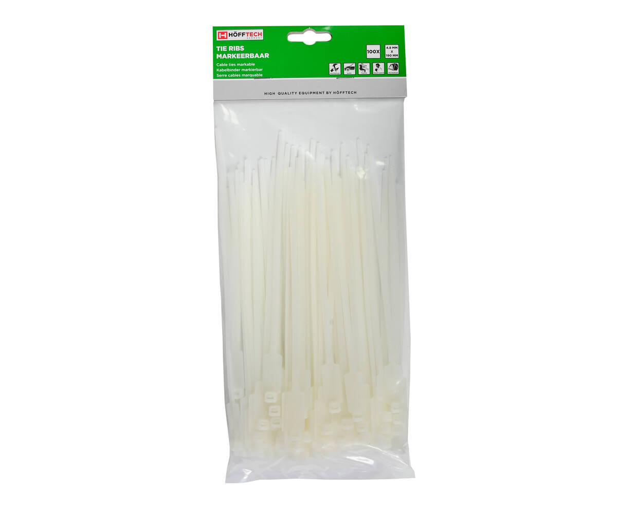 Markeerbare Tie Ribs 4.8x190mm 100st Wit - Bundelen & Organiseren