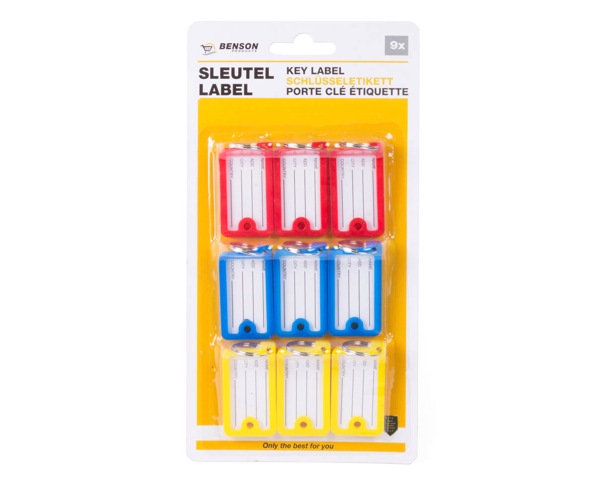 9-delige Rechthoekige Sleutellabel Set met Ophangfunctie 4,5x2,5 cm