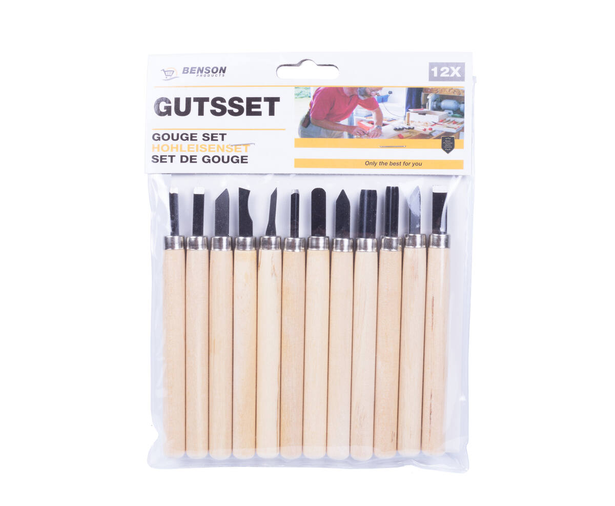 Gutsset 12 dlg: Voor hout, leer & stempels, 132mm lang, Ø12mm handvat