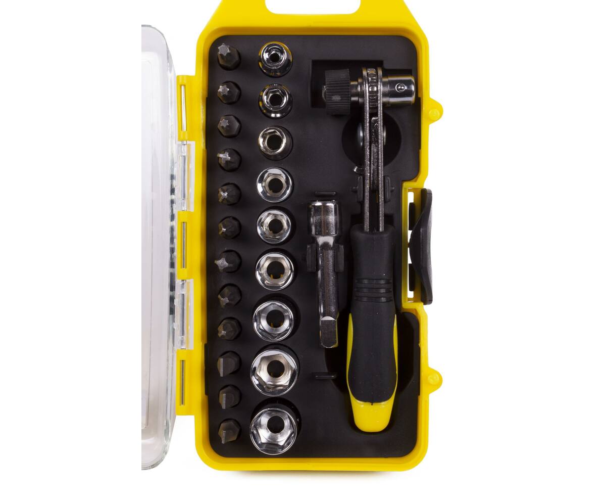 Bit-Doppenset 23 dlg: Ratel, 1/4" Verlengstuk, 9 Doppen, 12 Bits